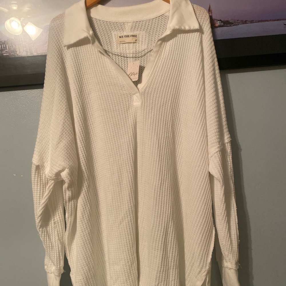 Free People Cream Waffle Knit Top